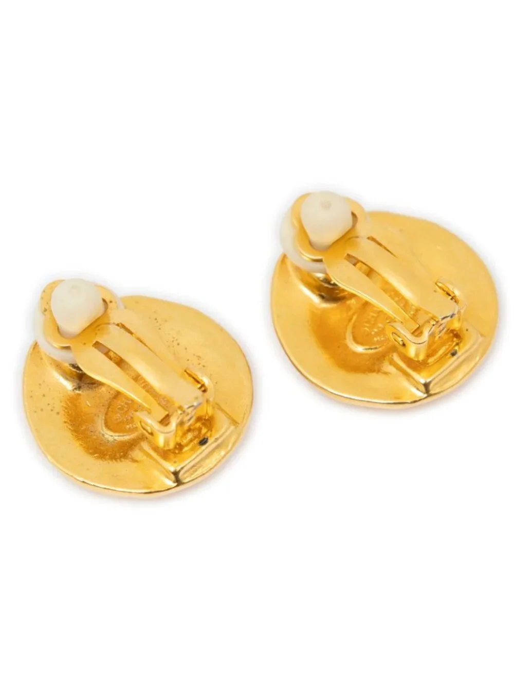 Chanel CC Logo Round Clip Type Earrings Gold Plated